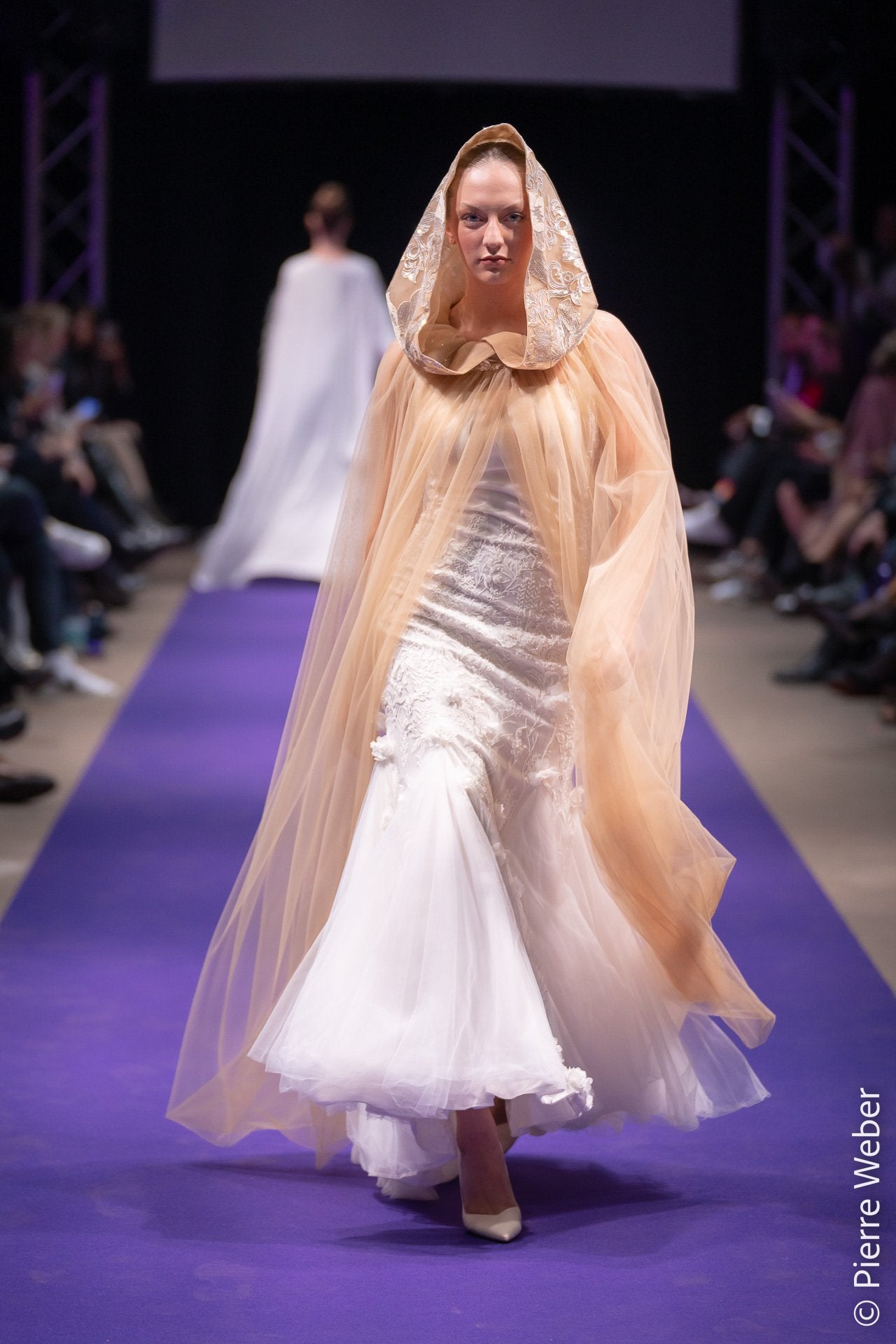 Sequins embellished tulle cape