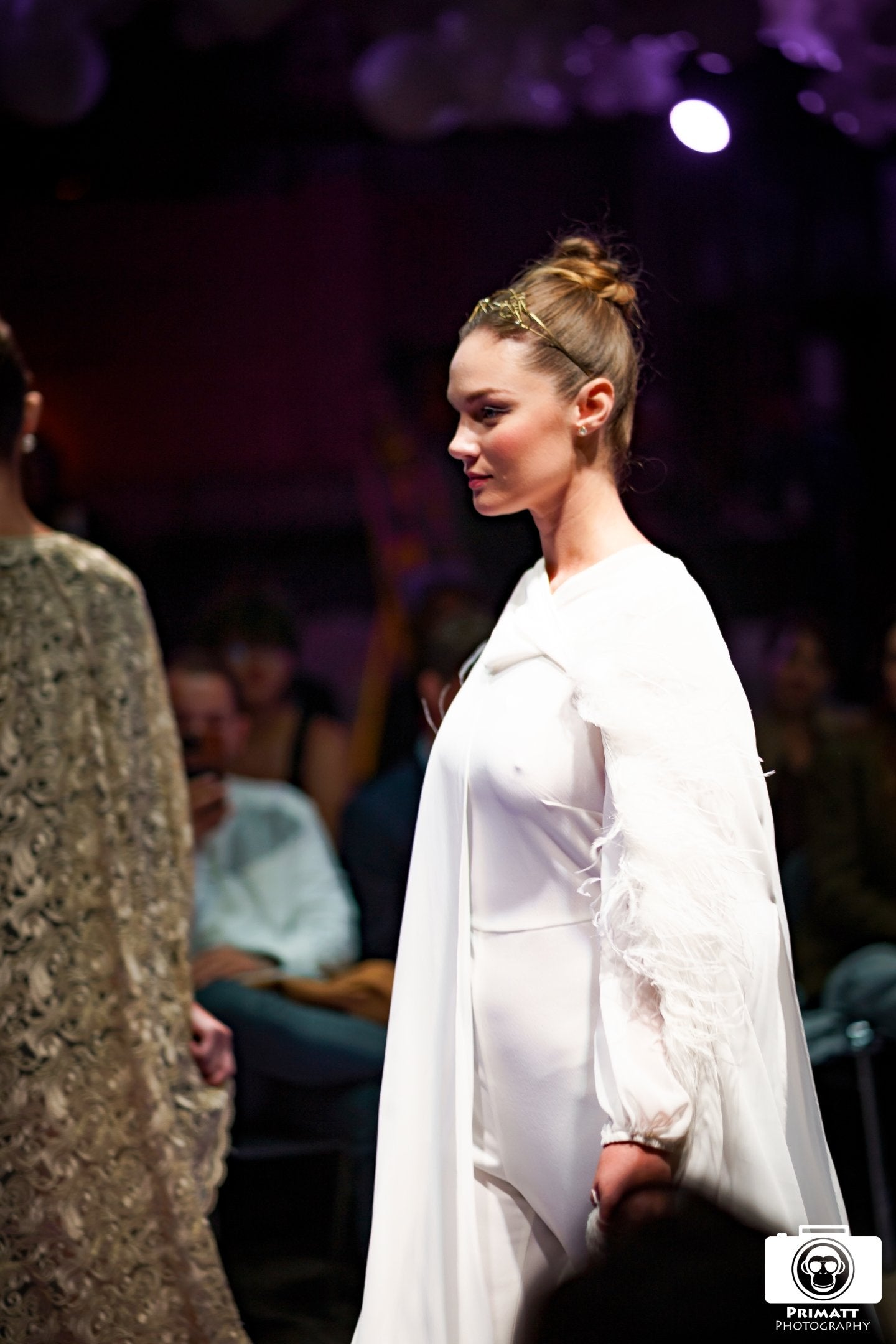 Feather trimmed silk-chiffon cape