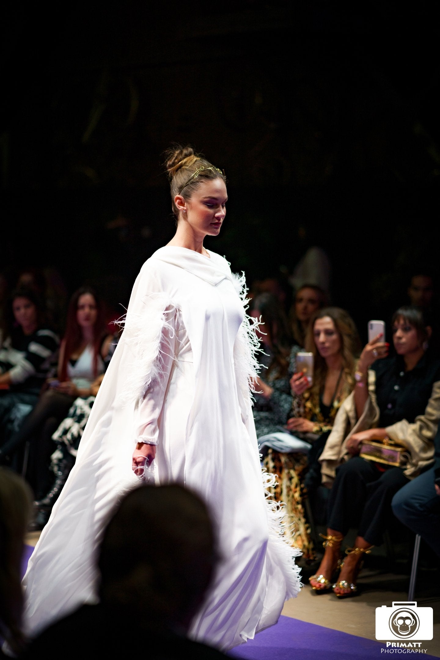 Feather trimmed silk-chiffon cape