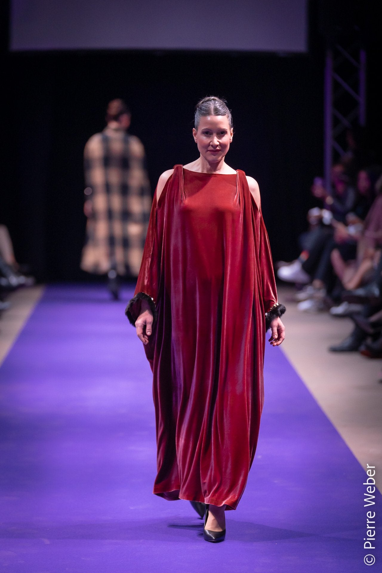 Velvet cape-effect maxi dress
